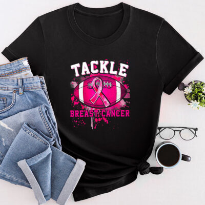Tackle Breast Cancer Awareness Football Pink Ribbon Boys Kid Unisex T-Shirt Cotton Tee TFN1167