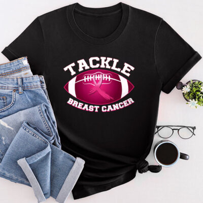 Tackle Football Pink Ribbon Breast Cancer Awareness Boys Kid Unisex T-Shirt Cotton Tee TFN1091