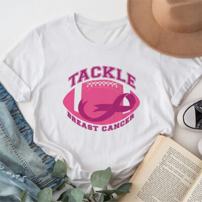 Tackle Football Pink Ribbon Breast Cancer Awareness Boys Kid Unisex T-Shirt Cotton Tee TFN1092