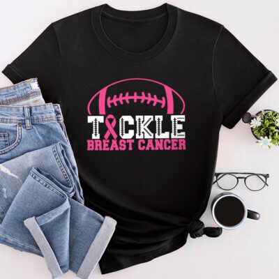 Tackle Football Pink Ribbon Breast Cancer Awareness Boys Kid Unisex T-Shirt Cotton Tee TFN1095