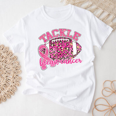 Tackle Football Pink Ribbon Breast Cancer Awareness Unisex T-Shirt Cotton Tee TFN1215