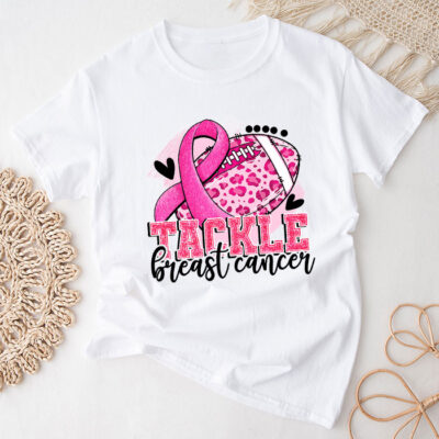 Tackle Football Pink Ribbon Breast Cancer Awareness Unisex T-Shirt Cotton Tee TFN1216