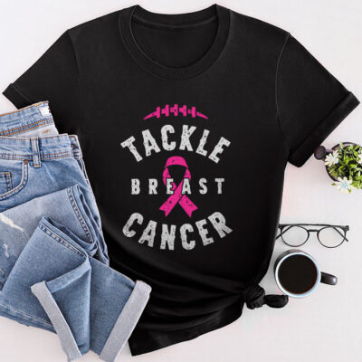 Tackle Football Pink Ribbon Breast Cancer Awareness Unisex T-Shirt Cotton Tee TFN1217