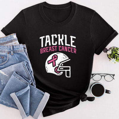 Tackle Football Pink Ribbon Breast Cancer Awareness Unisex T-Shirt Cotton Tee TFN1218