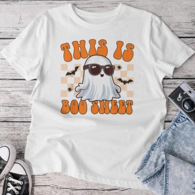 This Is Boo Sheet Ghost Groovy Halloween Costume Unisex T-shirt Cotton Tee