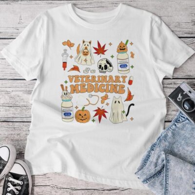 Veterinary Medicine Vet Tech Autumn Fall Spooky Halloween Unisex T-shirt Cotton Tee