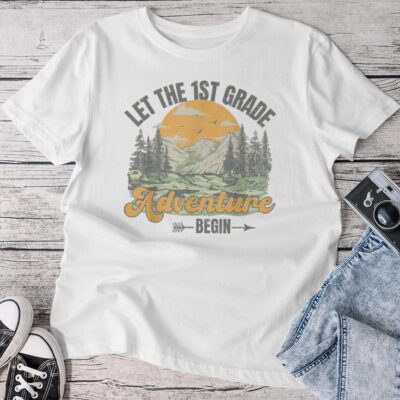 Vintage Let The 1St Grade Adventure Begin Teacher Students Unisex T-shirt Cotton Tee