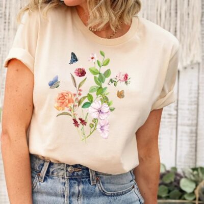 Vintage Wildflowers Shirt Watercolour Botanical Floral Nature Tee EST2118