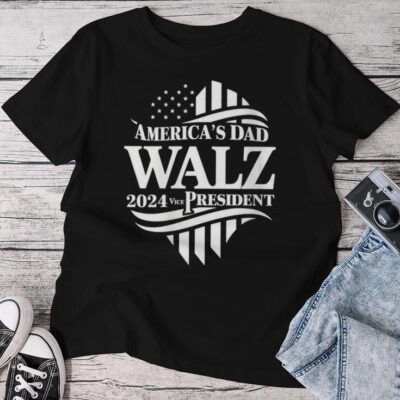 Walz America's Dad 2024 Vice President Presidential Election Unisex T-shirt Cotton Tee