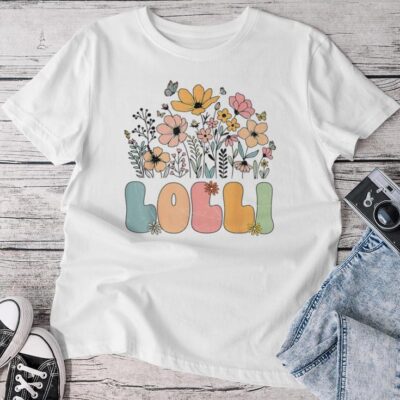 Wildflower Lolli For Grandma Grandmother Announcement Unisex T-shirt Cotton Tee