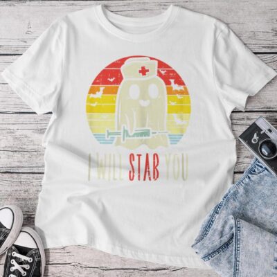 Will Stab You Ghost Nurse Retro Halloween Nursing Rn Unisex T-shirt Cotton Tee