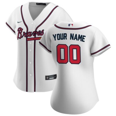 Atlanta Braves Women Home Replica Custom Jersey - White