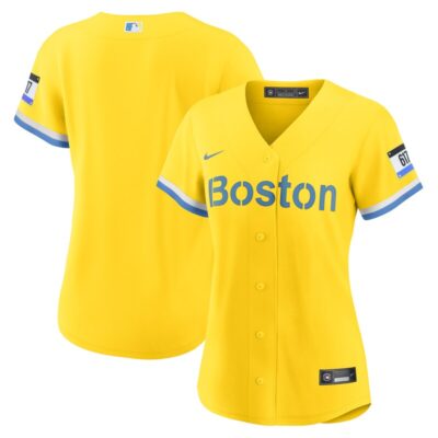 Boston Red Sox Women City Connect Replica Jersey - Gold/Light Blue