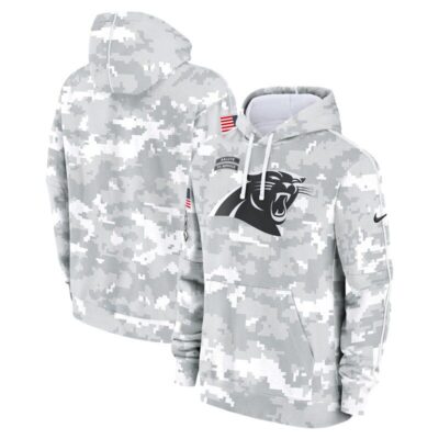 Carolina Panthers Youth 2024 Salute To Service Pullover Hoodie - White/Gray