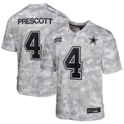 Dak Prescott Dallas Cowboys Youth 2024 Salute to Service Game Jersey - Arctic Camo