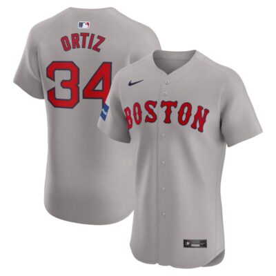 David Ortiz Boston Red Sox Road Elite Sponsor Patch Player Jersey - Gray