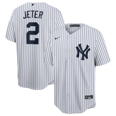 Derek Jeter New York Yankees Home Replica Player Name Jersey - White/Navy