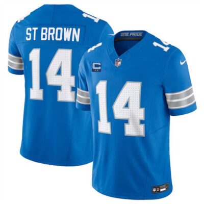 Detroit Lions #14 Amon-Ra St. Brown Blue 2024 F.U.S.E. With 2-Star C Patch Vapor Limited Football Stitched Jersey