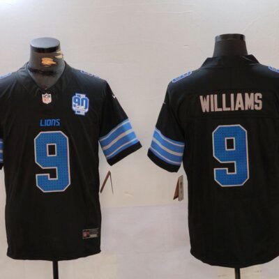 Detroit Lions #9 Jameson Williams Black 2024 F.U.S.E. 2nd Alternate With 90th Anniversary Patch Vapor Limited Football Stitched Jersey