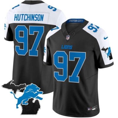 Detroit Lions #97 Aidan Hutchinson Black/White F.U.S.E. 2024 Michigan Patch Vapor Limited Football Stitched Jersey