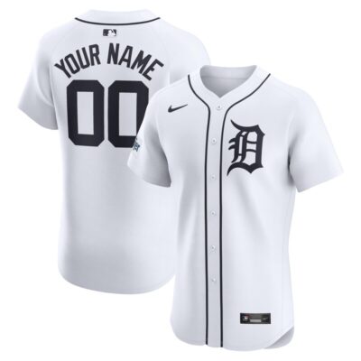 Detroit Tigers Home Elite Custom Patch Jersey - White