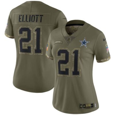 Ezekiel Elliott Dallas Cowboys Women 2022 Salute To Service Limited Jersey - Olive