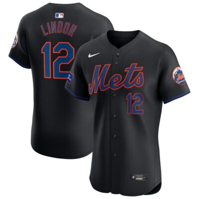 Francisco Lindor New York Mets Alternate Elite Sponsor Patch Player Jersey - Black