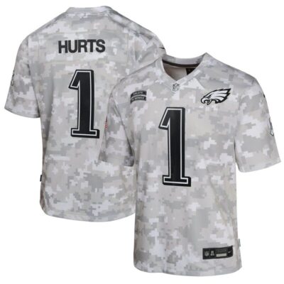 Jalen Hurts Philadelphia Eagles Youth 2024 Salute to Service Game Jersey - Arctic Camo