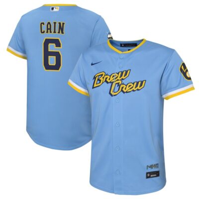 Lorenzo Cain Milwaukee Brewers Youth City Connect Replica Player Jersey - Powder Blue