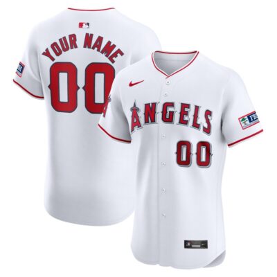 Los Angeles Angels Home Elite Custom Patch Jersey - White