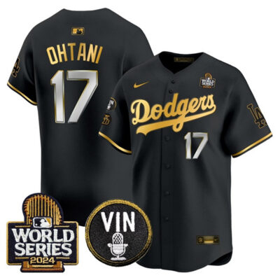 Los Angeles Dodgers #17 Shohei Ohtani Black/Gold 2024 World Series Vin & Kobe Patch Limited Stitched Baseball Jersey