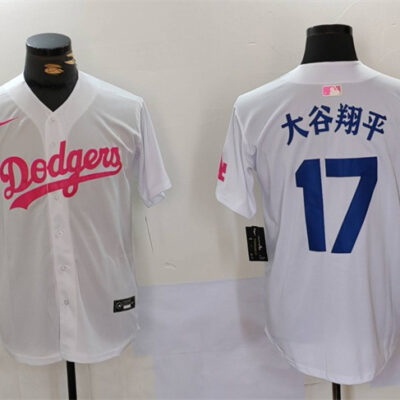 Los Angeles Dodgers #17 White/Pink Vin & Kobe Patch Stitched Baseball Jersey