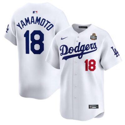 Los Angeles Dodgers #18 Yoshinobu Yamamoto White 2024 World Series Home Limited Stitched Baseball Jersey