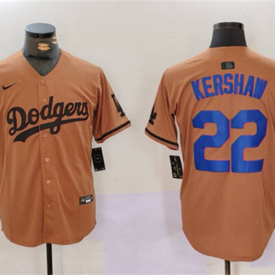 Los Angeles Dodgers #22 Clayton Kershaw Brown Cool Base Stitched Baseball Jersey