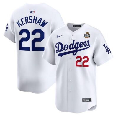 Los Angeles Dodgers #22 Clayton Kershaw White 2024 World Series Home Limited Stitched Baseball Jersey