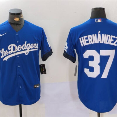 Los Angeles Dodgers #37 Teoscar Hernandez Blue Cool Base Stitched Baseball Jersey