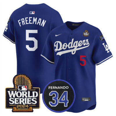 Los Angeles Dodgers #5 Freddie Freeman Royal 2024 World Series With Fernando Memorial Patch Limited Stitched Baseball Jersey