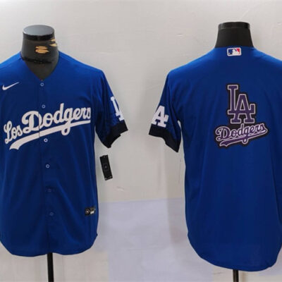 Los Angeles Dodgers Blue Team Big Logo City Connect Cool Base Stitched Baseball Jersey