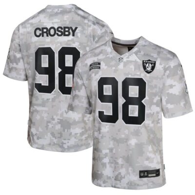 Maxx Crosby Las Vegas Raiders Youth 2024 Salute to Service Game Jersey - Arctic Camo