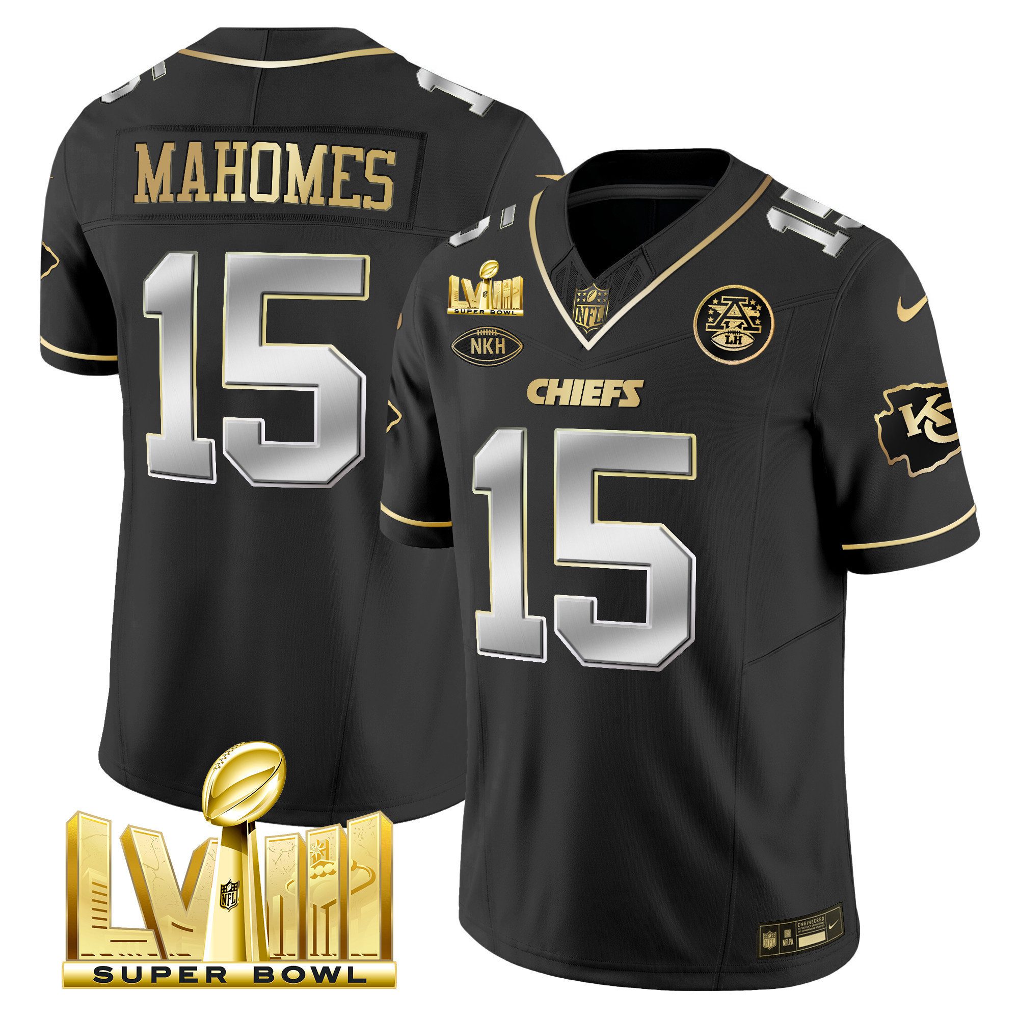Men Kansas City Chiefs Super Bowl LVIII Gold Patch Vapor Jersey