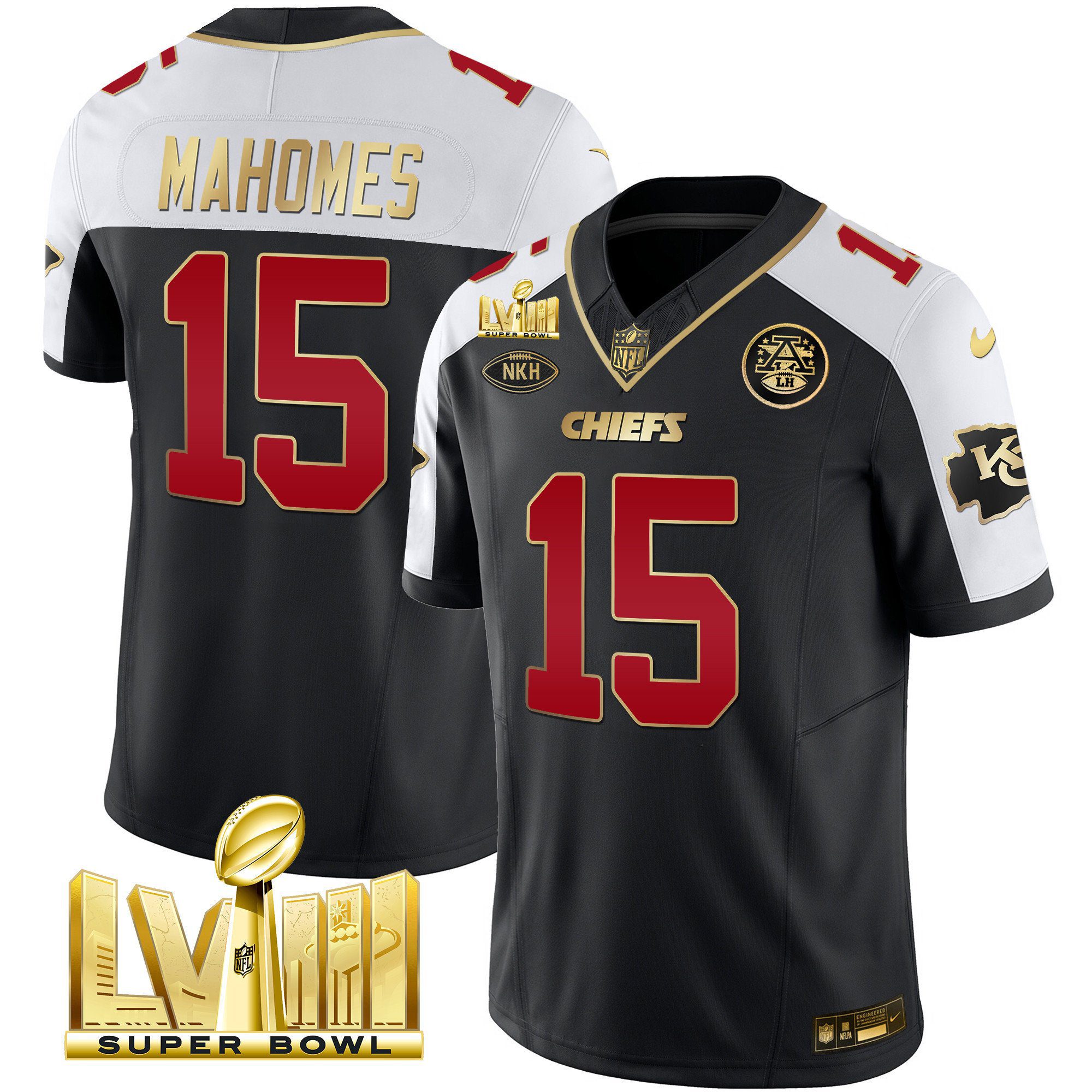 Men Kansas City Chiefs Super Bowl LVIII Gold Patch Vapor Jersey