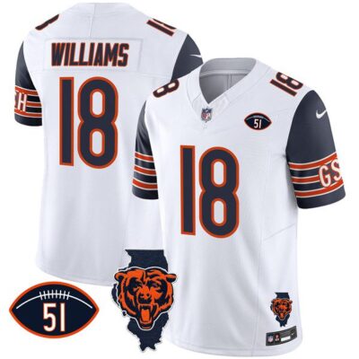 Men's Chicago Bears #18 Caleb Williams White F.U.S.E. With Illinois and No. 51 Patch Football Stitched Jersey