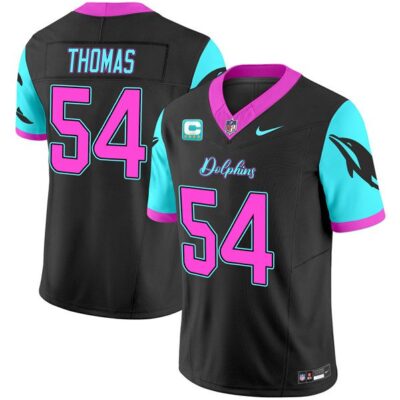 Men's Miami Dolphins #54 Zach Thomas Black F.U.S.E. With 4-star C Patch "Miami Vice" Vapor Limited Football Stitched Jersey