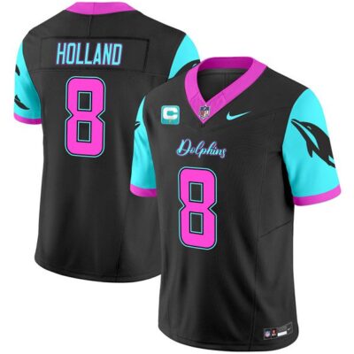 Men's Miami Dolphins #8 Jevon Holland Black F.U.S.E. With 1-Star C Patch "Miami Vice" Vapor Limited Football Stitched Jersey