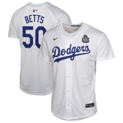 Mookie Betts Los Angeles Dodgers Youth 2024 World Series Game Jersey - White