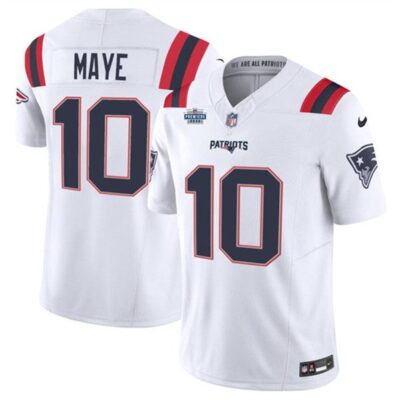 New England Patriots #10 Drake Maye White 2024 With Draft Patch F.U.S.E Vapor Limited Football Stitched Jersey