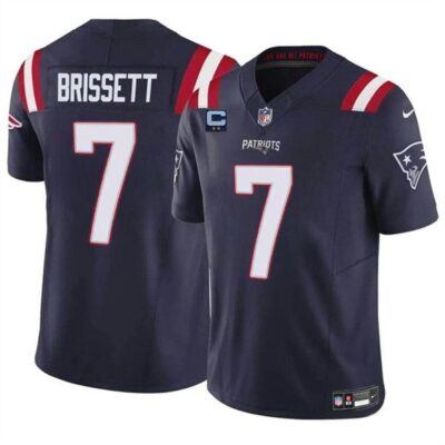 New England Patriots #7 Jacoby Brissett Navy 2024 F.U.S.E. With 2-Star C Patch Vapor Limited Football Stitched Jersey