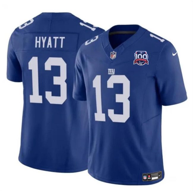 New York Giants #13 Jalin Hyatt Blue 2024 F.U.S.E. 100TH Season Patch Vapor Untouchable Limited Football Stitched Jersey