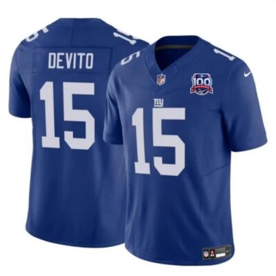 New York Giants #15 Tommy DeVito Blue 2024 F.U.S.E. 100TH Season Patch Vapor Untouchable Limited Football Stitched Jersey