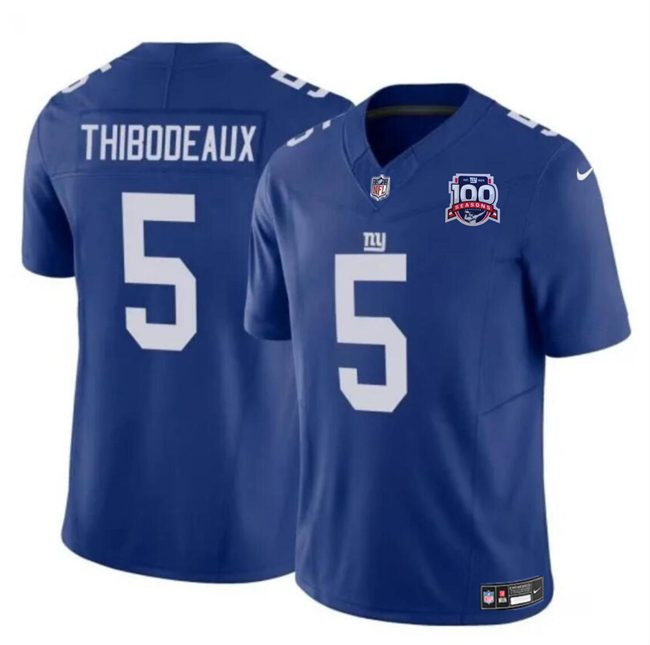 New York Giants #5 Kayvon Thibodeaux Blue 2024 F.U.S.E. 100TH Season Patch Vapor Untouchable Limited Football Stitched Jersey